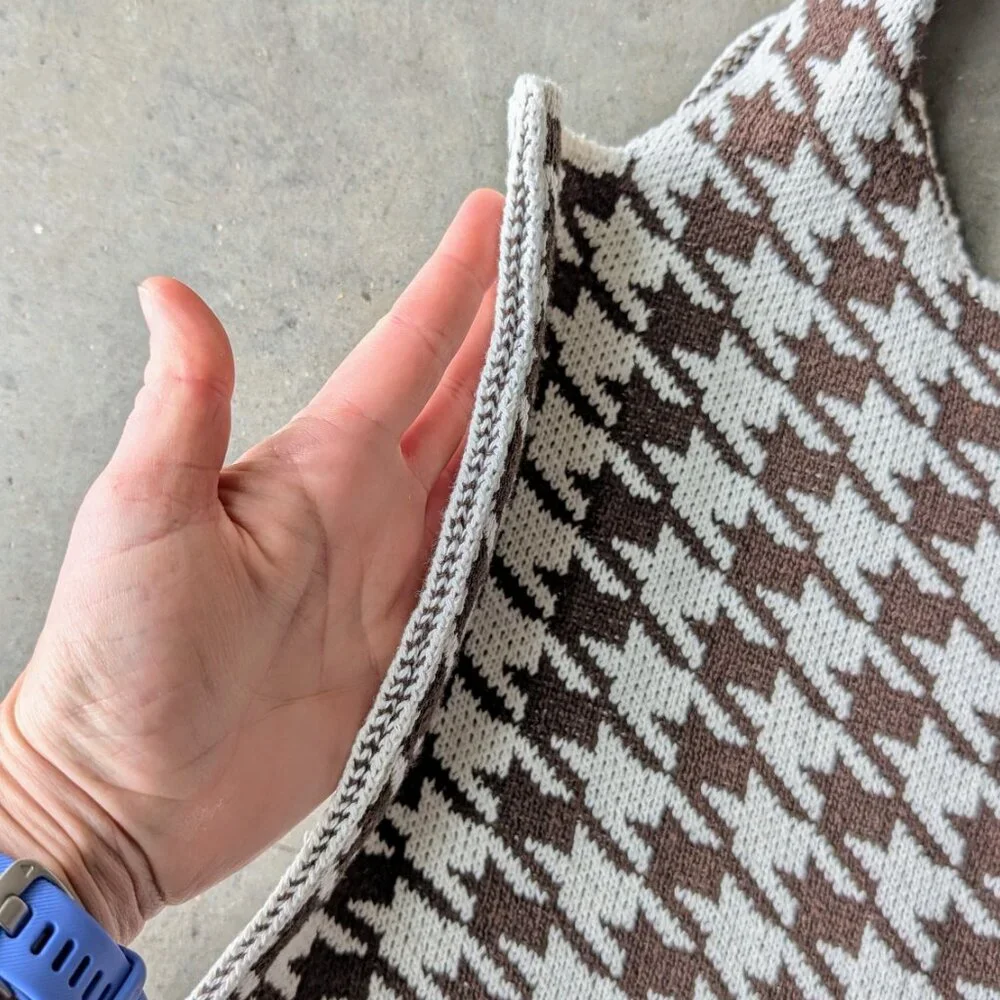 Anthropologie Printed Knit Tote Bag Brown Knit Houndstooth